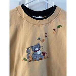Country Store Grandma Fall Autumn Sweatshirt Women Large Embroidered Cat  90s